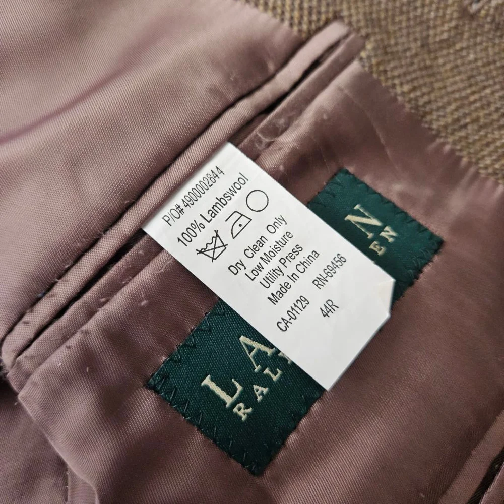 Vintage Lauren Ralph Lauren Lambswool Woven Brown Blazer Mens 44R